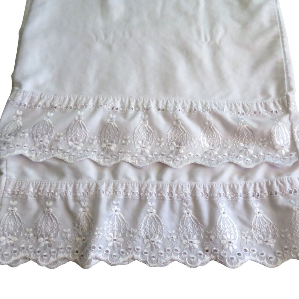 Elegant White Embroidered Standard Pillowcases Pair of 2 Scalloped Lace Trim